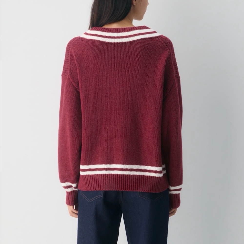 TNA Burgundy and White V-Neck Sweater - Picture 2 of 6